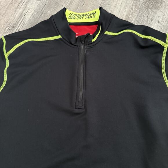 NIKE PRO COMBAT Hyperwarm Dri-Fit Max 1/4 Zip Pullover Mens Sz XL Black Neon - Picture 3 of 9